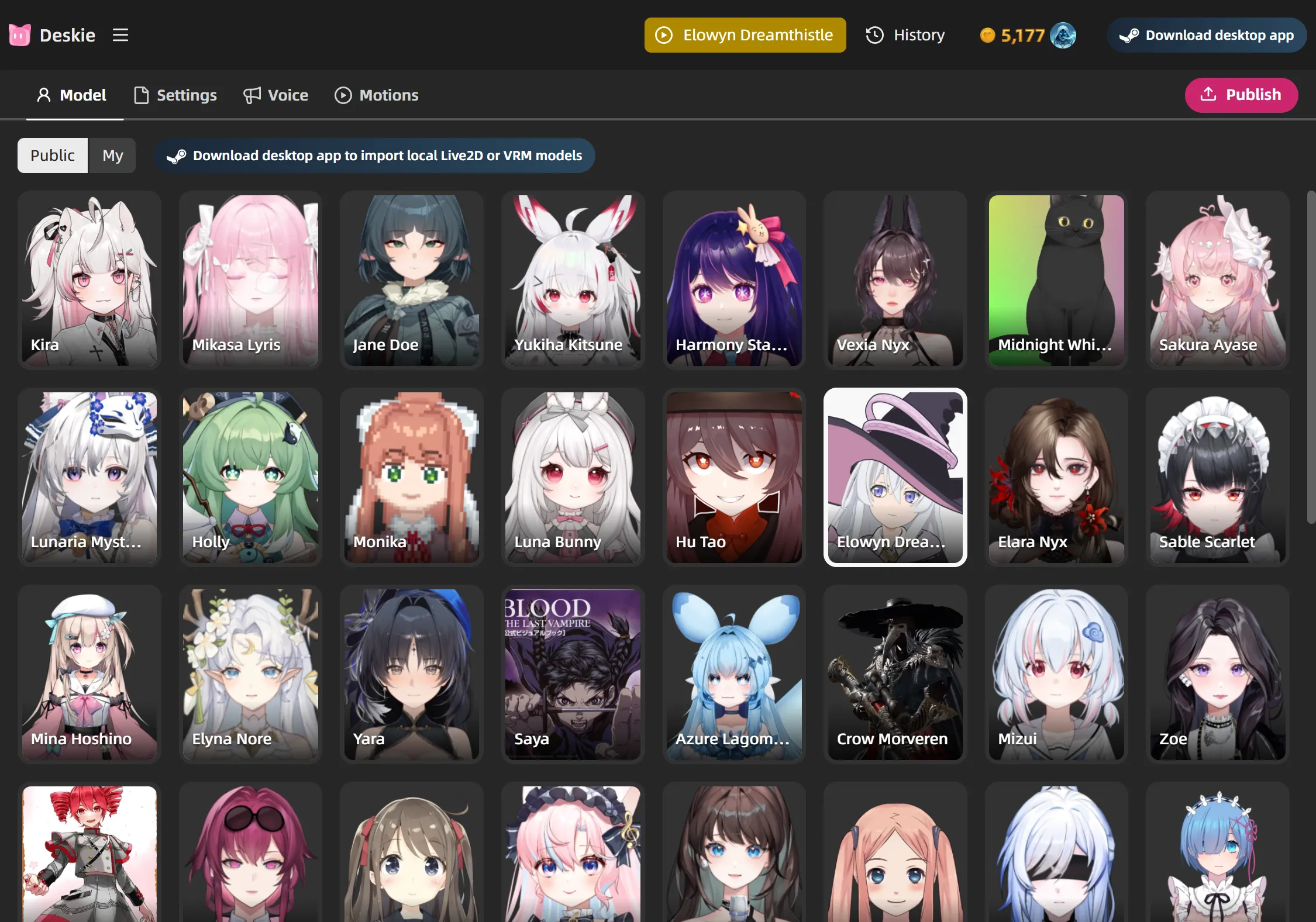 Model tab