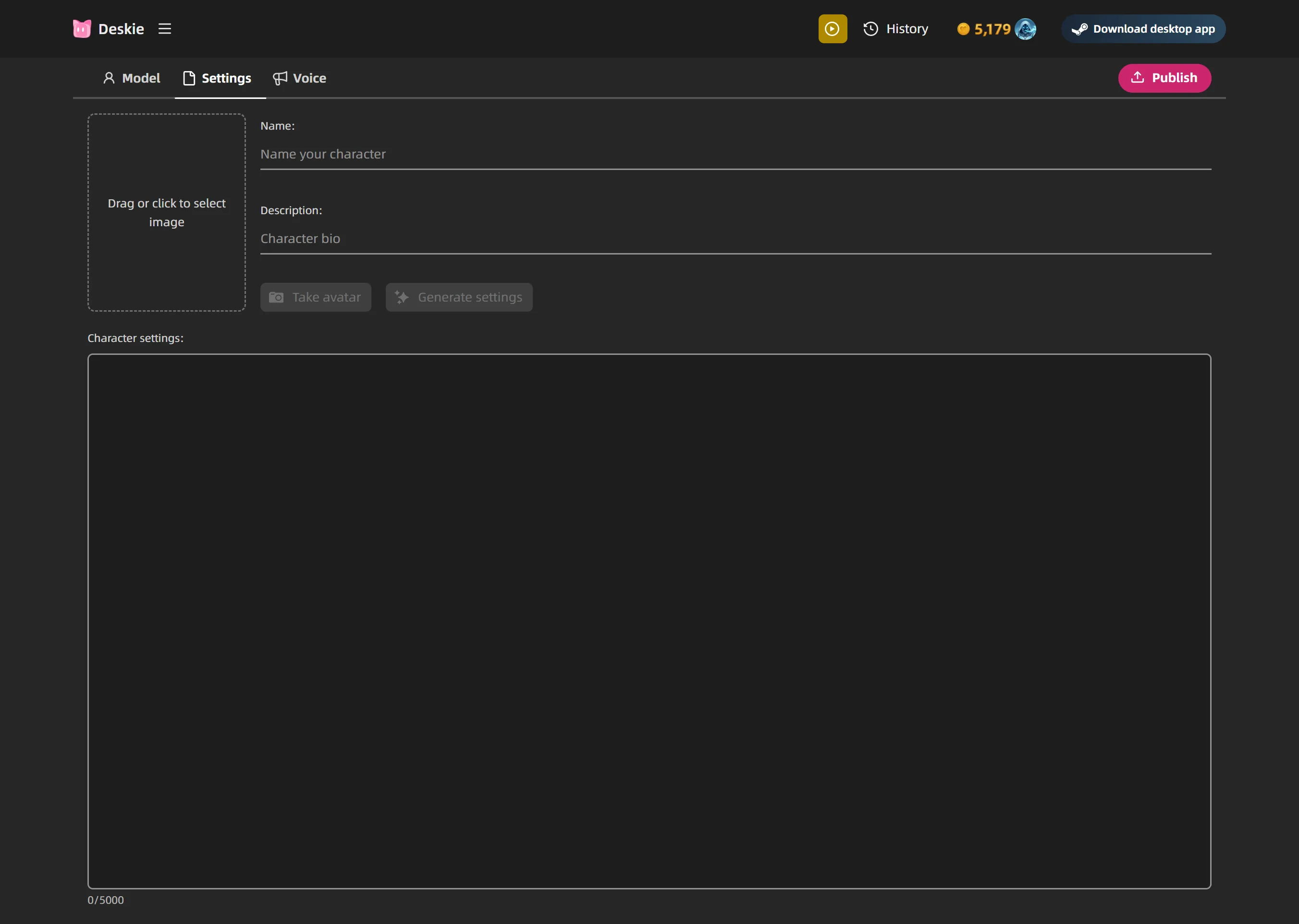 Settings tab