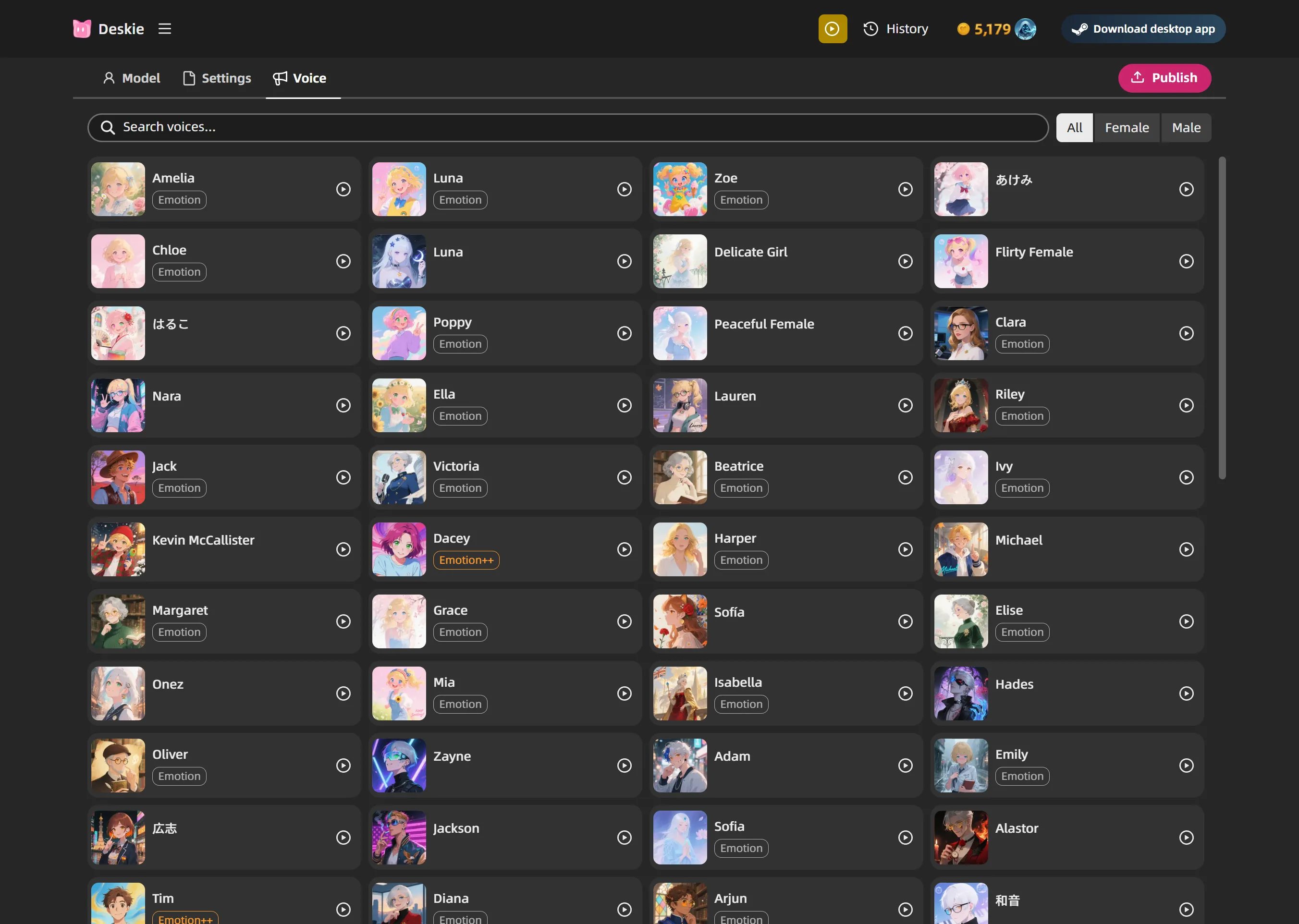 Voice tab