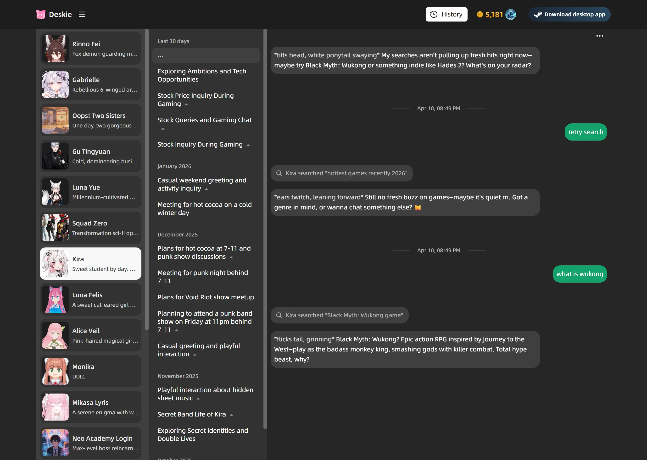 Chat history