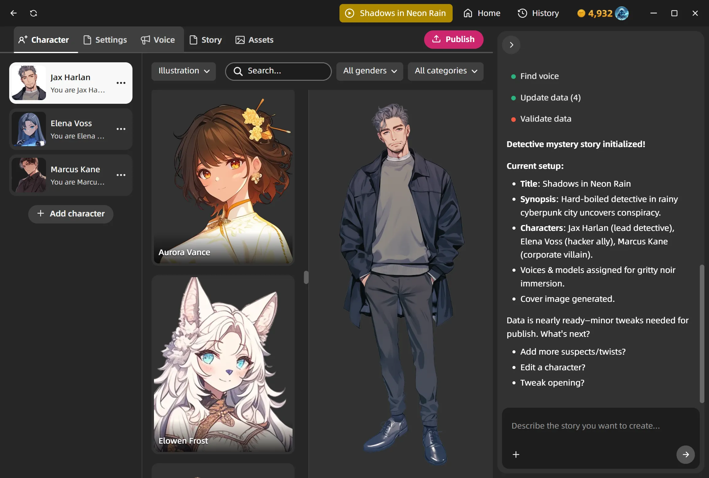 Creative Buddy panel in character editor