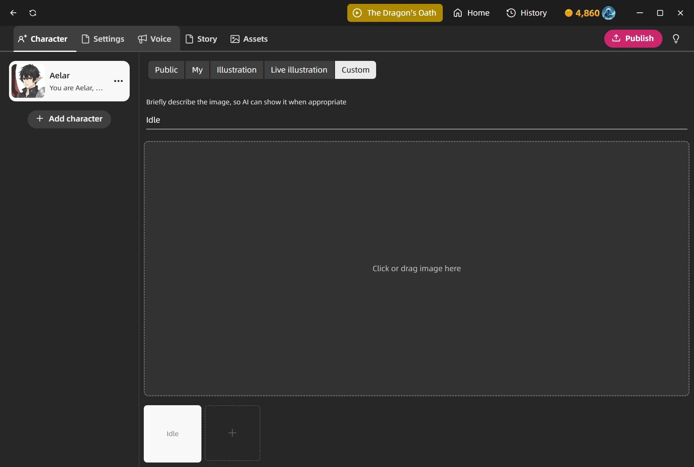 Custom image tab in story editor