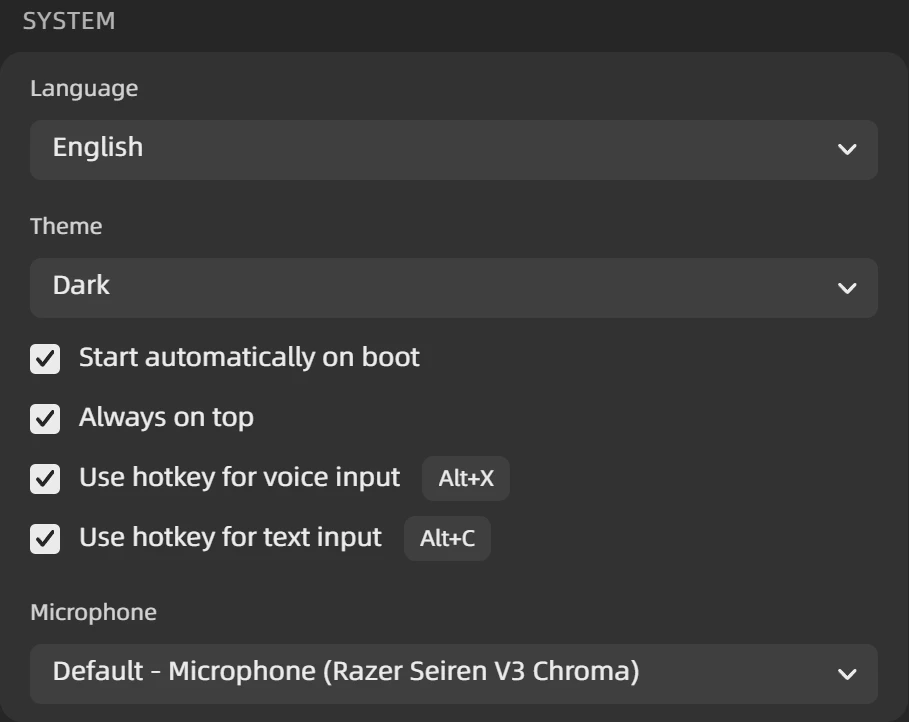 Voice and text input shortcuts